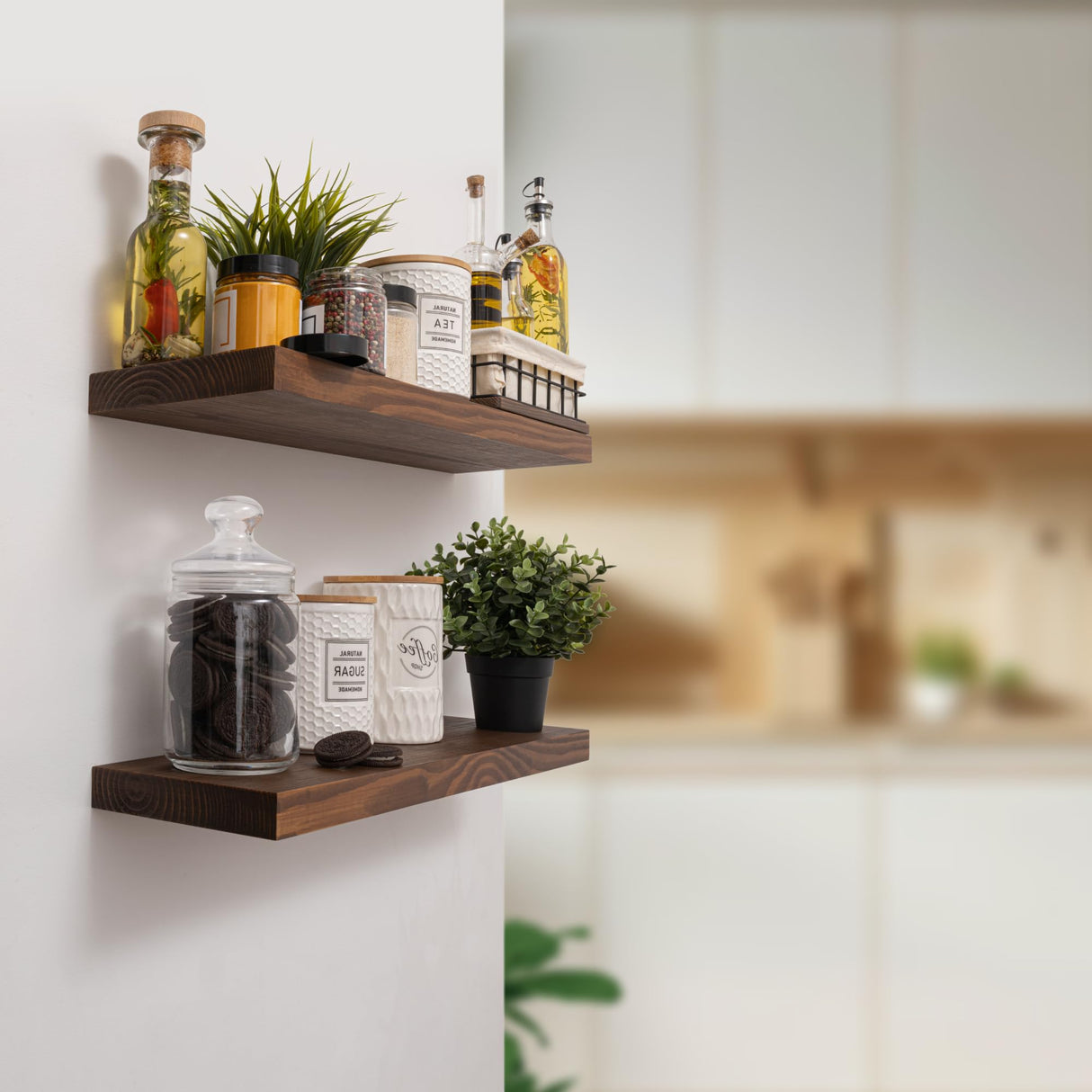 BAOBAB WORKSHOP Wood Floating Shelves 16 inch - Bathroom Shelves for Room Wall Mount - Wide Wooden Wall Shelves for Bedroom Kitchen Living Room - BAOBAB WORKSHOP