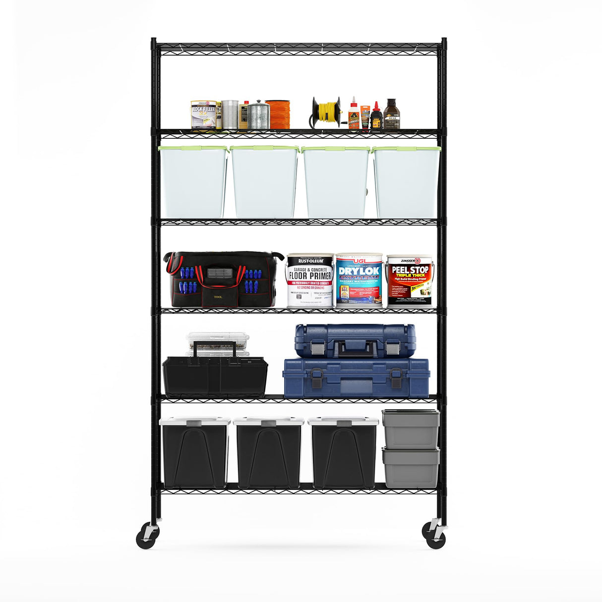 Furinno Wayar Metal Storage Shelf Rack, 6 Tiers, 48-Inch Taller, Black Furinno