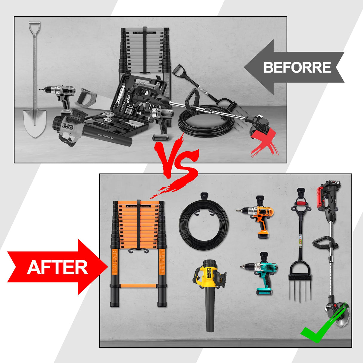 Heevir Garden Power Tool Hanger - 4Pcs Steel String Trimmer Holder Wall Mount, Grass Trimmer Organizer, Weed Eater Rack Garage Storage Hook for Weed Heevir