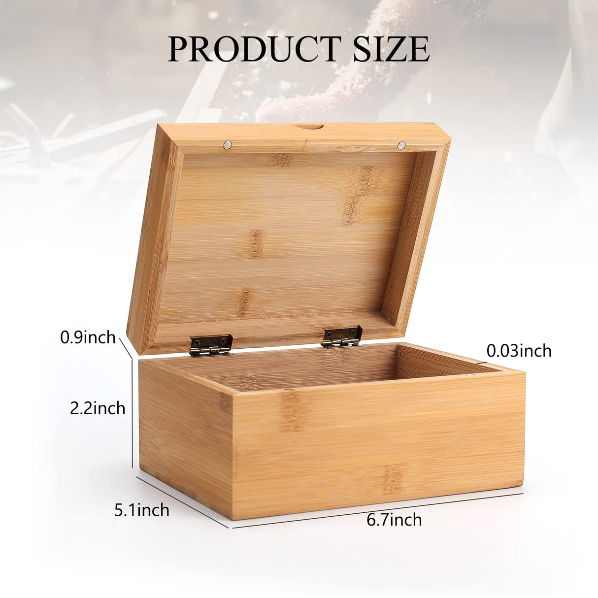 Woiworco Small Bamboo Wooden Box with Hinged Lid, 6.7 x 5.1 x 3.1 inch Natural Wooden Boxes Box for Crafts Art and DIY Hobbies, Decorative Box and Woiworco