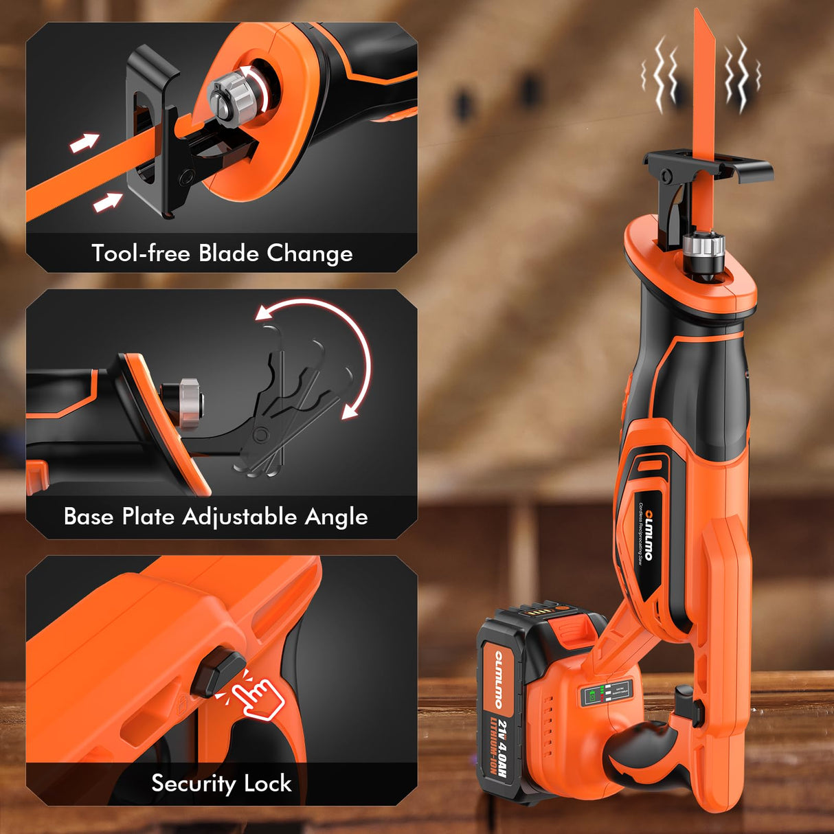 Reciprocating Saw Cordless, Brushless Cordless Reciprocating Saw with 21V 8000mAh Battery, 3000SPM 28mm Reciprocating Stroke, 8 Saw Tool-Free Blade olmlmo