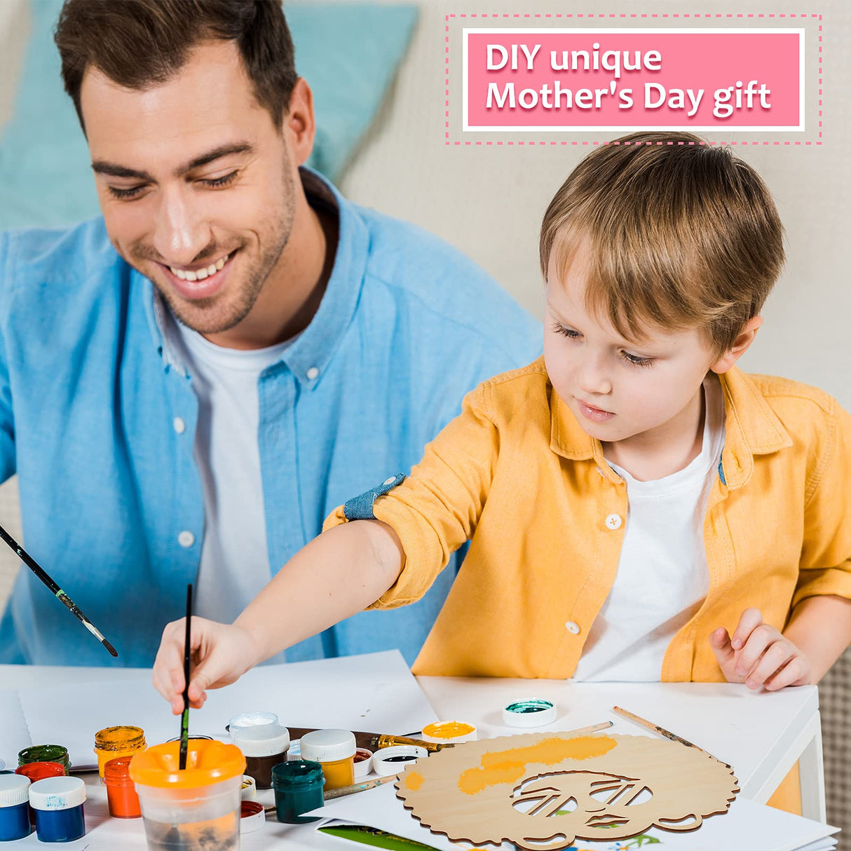 2 Pieces African Girl Wooden Cutouts DIY Wooden Template Silhouette Mother and Child Wreath DIY Template Head Wooden Silhouette for DIY Mother's Day Jetec