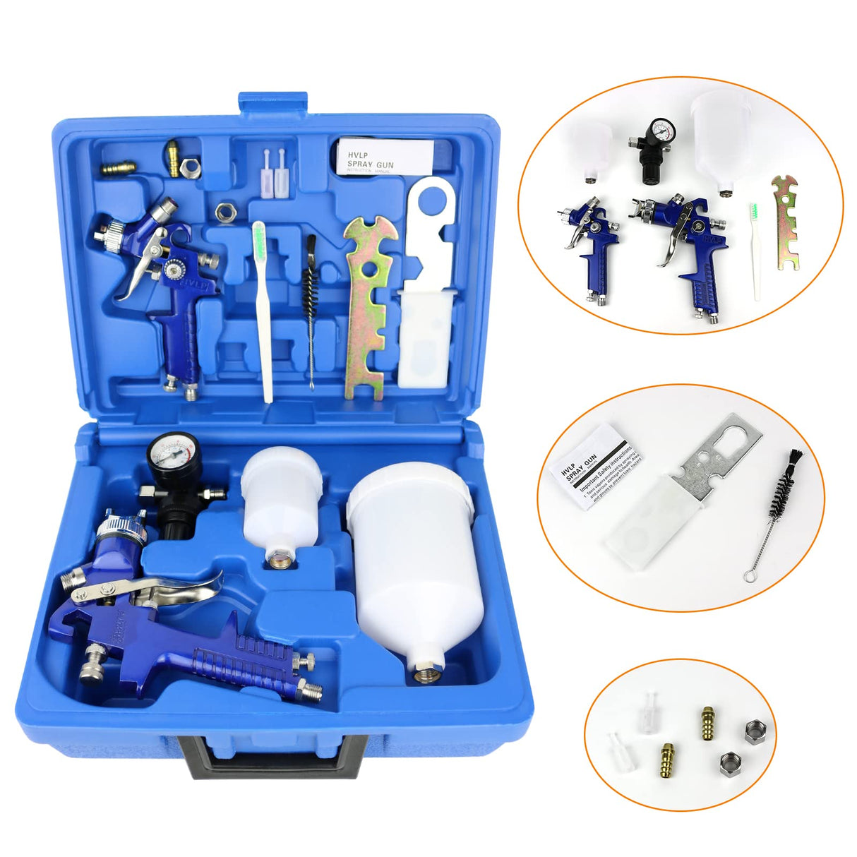 HVLP Air Gravity Spray Gun Set,2-Sprayer Paint Gun,0.8mm 150ml & 1.4mm 600ml Auto Gravity Feed Painting with Locking Air Pressure Regulator Gauge Air Hotorda