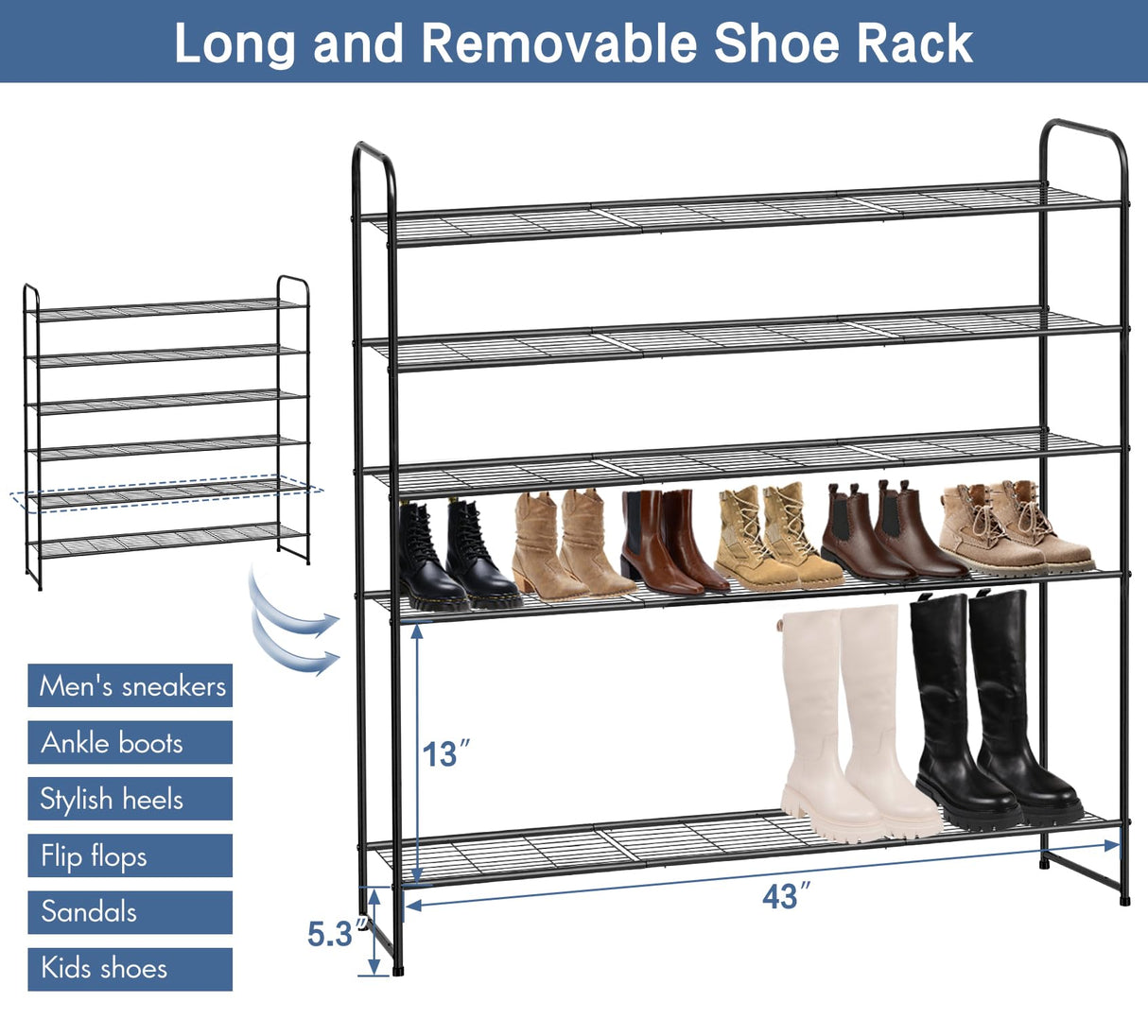 KEETDY Large Shoe Rack 6 Tier Organizer Tall Metal Shoe Organizer for Entryway Bedroom Floor Garage, Wide Shoe Shelf Storage Fits 42 Pairs Men KEETDY