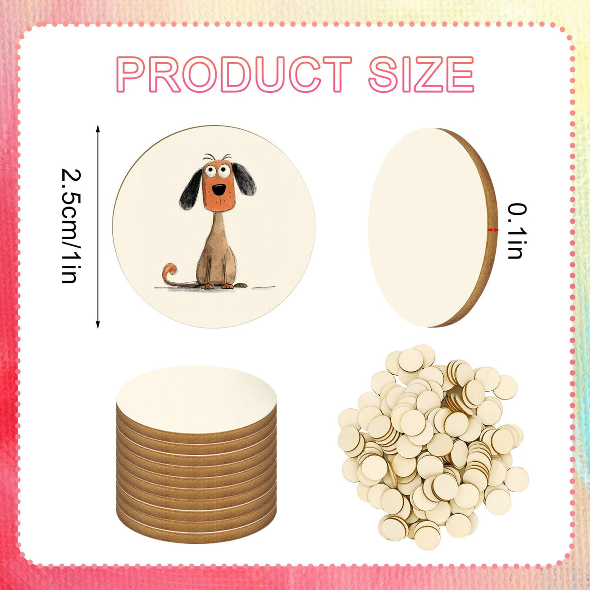 Jyongmer 200 Pieces Round Wood Circles for Crafts - 1 inch Wood Round Disc Unfinished Wood Circles Blank Natural Wooden Cutout Ornaments for Jyongmer