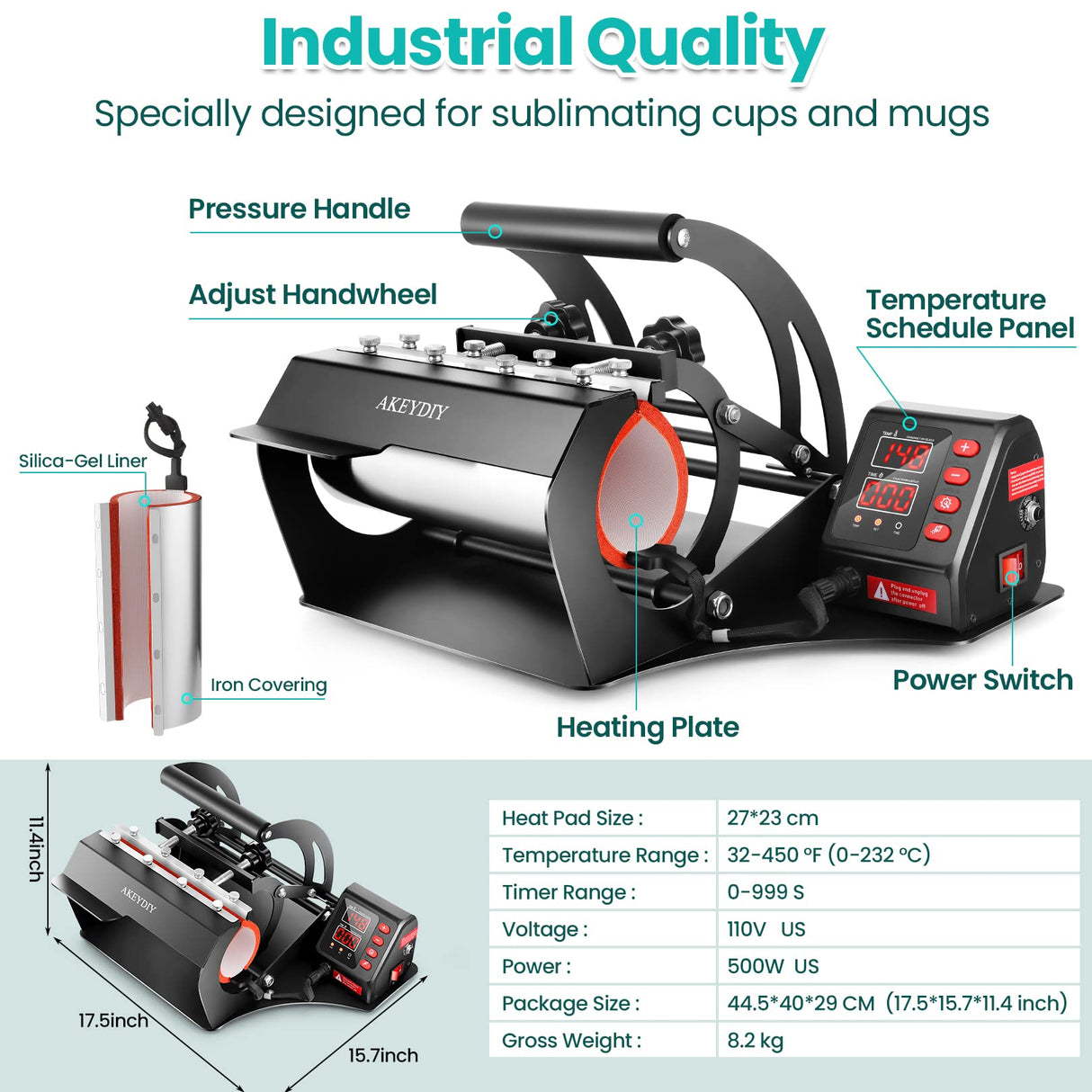 AKEYDIY Tumbler Heat Press 30oz 20oz 16oz Sublimation Tumblers Press Straight Skinny Tumbler Cup Press Glass Jar Cans,Tumbler Mug Heat Press Machine AKEYDIY