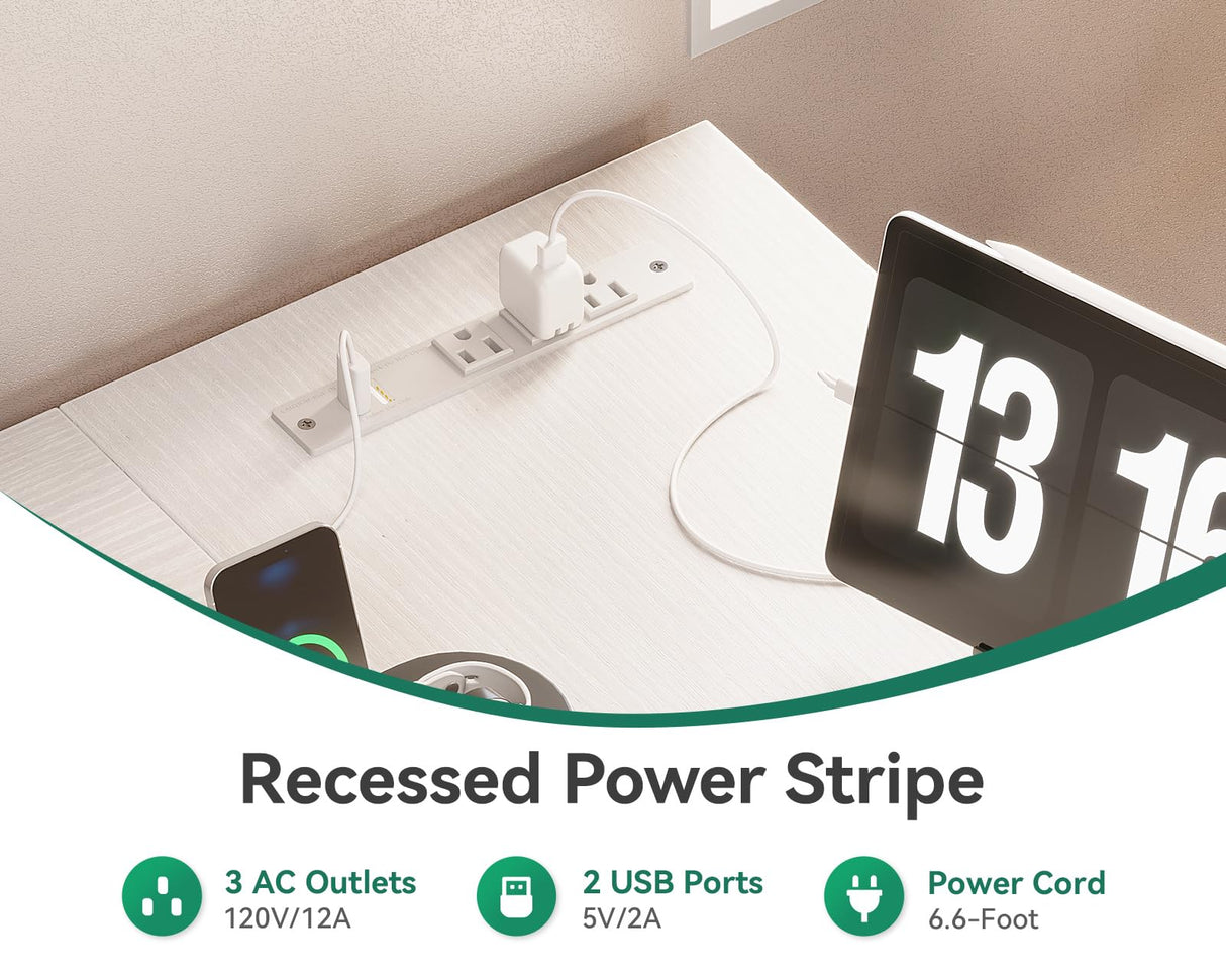 AODK 53 Inch Reversible L Shaped Desk with USB Ports & Fabric Drawers for Home Office & Gaming AODK