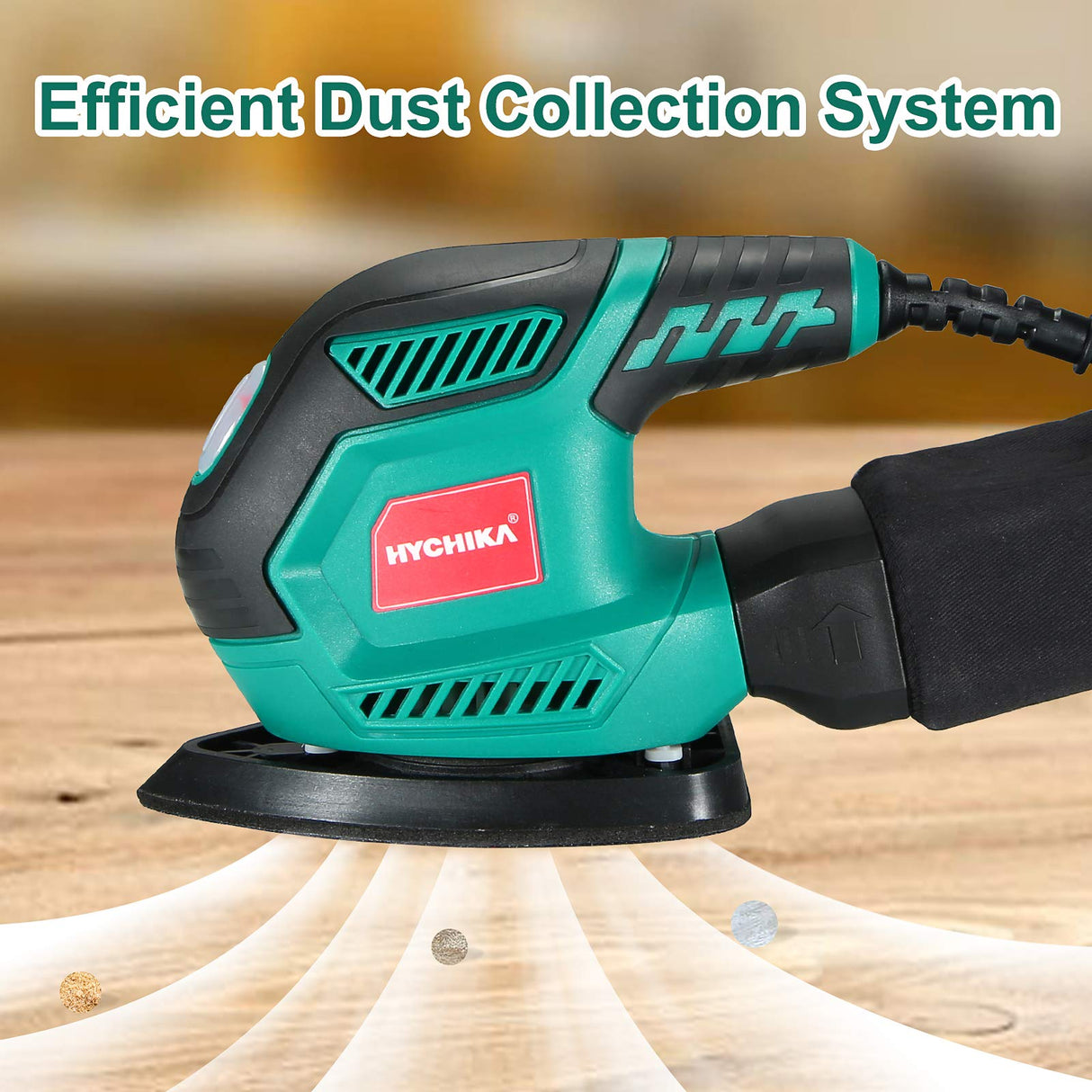 HYCHIKA Detail Sander, 14,000 OPM Compact Electric Sander Tool with 12 Pcs Sandpapers,Efficiency Dust Collection System,Suitable for Tight Spaces HYCHIKA BETTER TOOLS FOR BETTER LIFE