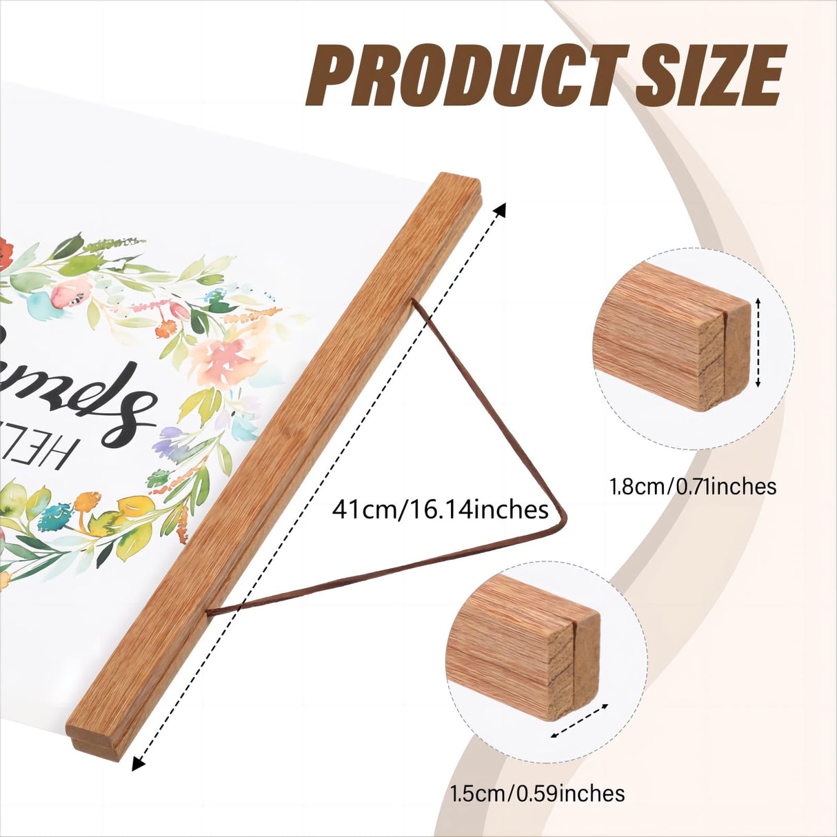 6 Pack Magnetic Poster Frame Hanger Light Wooden Frames Hanger for Posters Teak Wood Poster Hanging Kit for Walls Maps Prints Photos Pictures Canvas Kanayu