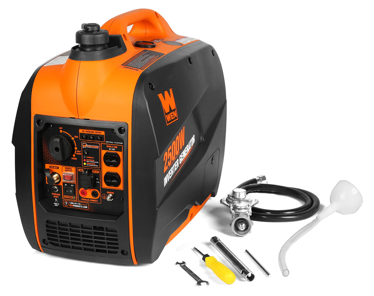 WEN DF250iX Super Quiet 2500-Watt Portable Dual Inverter Generator with Fuel Shut-Off and CO Sensor, Black WEN