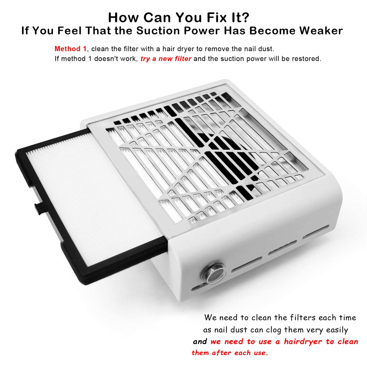 AONOLOVO Nail Dust Collector, Powerful Nail Vacuum Dust Collector Nail Tech Extractor Fan Manicure Tool for Acrylic Nails Removal, White AONOLOVO