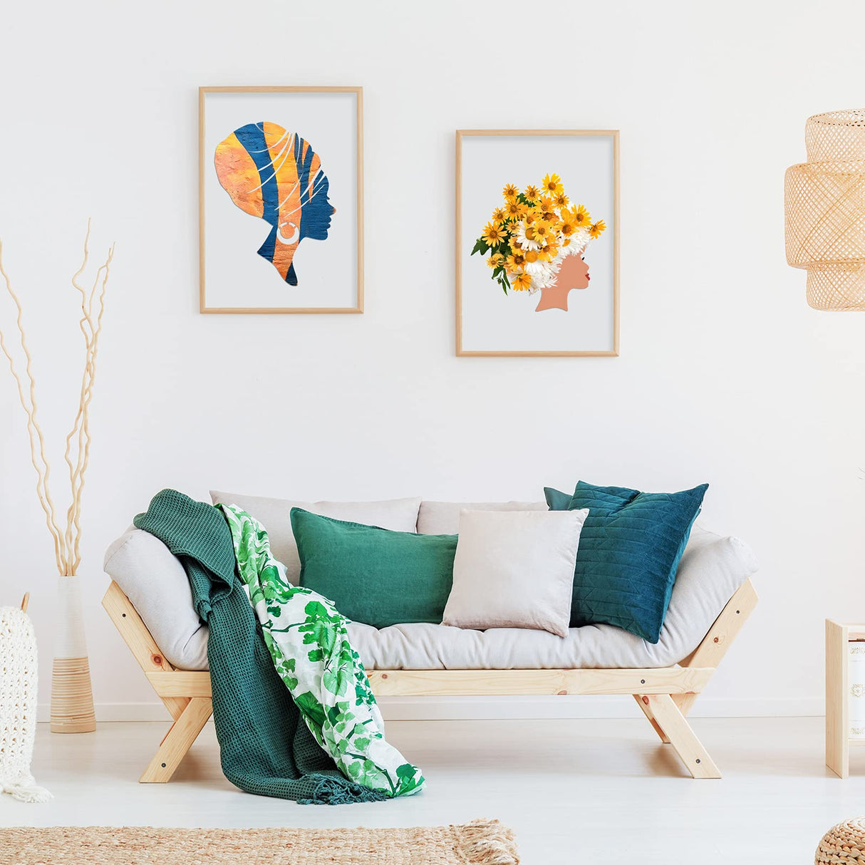 2 Pieces African Girl Wooden Cutouts DIY Wooden Template Mother and Child Wreath DIY Template Head Wooden Silhouette for DIY Mother's Day Present Jetec