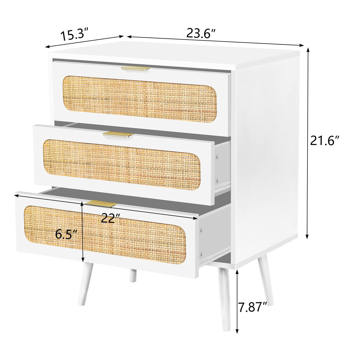 RARZOE 2 Sets of Rattan Nightstand Dresser Chest of 3 Drawers, Rattan Wood Storage Dresser Cabinet Organizer Unit for Bedroom Living Room Closet RARZOE