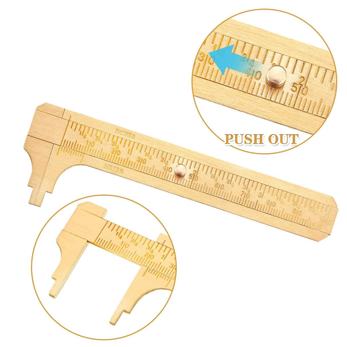 2 Pcs Brass Vernier Caliper Pocket Caliper Handy Caliper Measuring Mini Tool Double Scale Sliding Gauge Metal Pocket Ruler for Bead Wire Jewels Rings Konohan