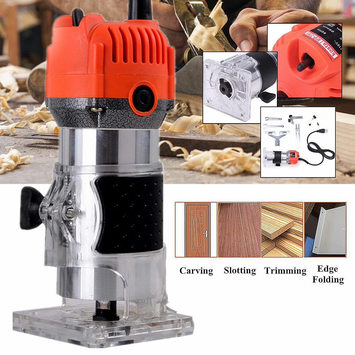 NOLANTISI Router Tool,110V 800W Compact Palm Wood Router Tool for Woodworking, Electric Hand Trimmer 1/4" Collets Woodworking Tool Laminate Trimmer NOLANTISI