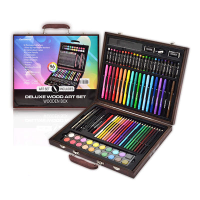 Darnassus Wood Art Set, Art Box & Drawing Kit Color Set, Art Supply Gift For 4-12 Age, Art Kit with Compact Portable Wooden Case, Kid Drawing Set w/