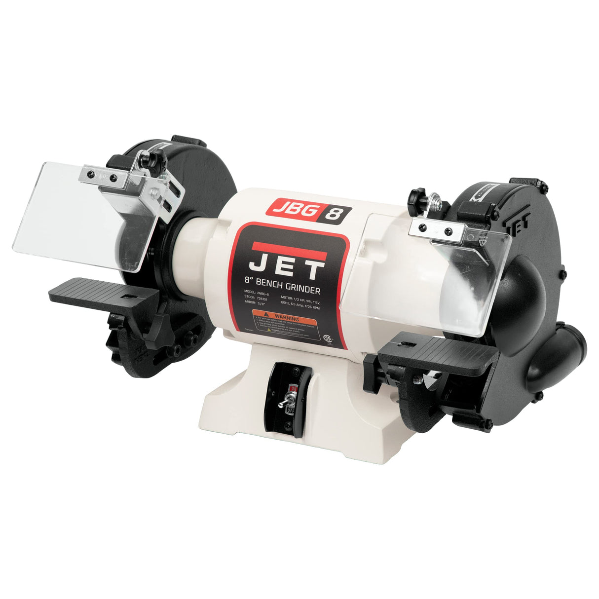 JET 8-Inch Bench Grinder, No Wheels, 1725 RPM, 1/2 HP, 1Ph 115V (JWBG-8NW) Jet