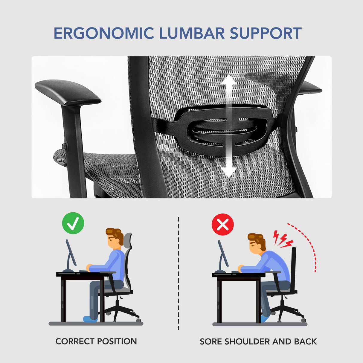 FLEXISPOT OC3B Ergonomic Executive Mesh Office Task Chair Swivel Height Adjustable Seat Headrest Armrest Lumbar Support Caster Wheels For Computer FLEXISPOT