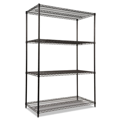 Alera ALE Industrial Heavy-Duty Wire Shelving Starter Kit, 4-Shelf, 48w x 24d x 72h, Black