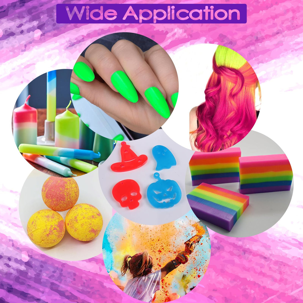 Renfio Neon Pigment Powder, 12 Colors Neon Mica Powder, 10g/Jar Bright Fluorescent Nail Glitter Powder for Nail Art, Candle Dye, Epoxy Resin, Soaping Renfio