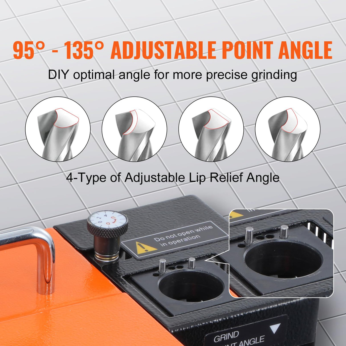 VEVOR Drill Bits Sharpener, 3-13mm End Mill Grinder Sharpener, Lip Relief Angle & 95°-135° Point Angle Adjustable Drill Bit Re-Sharpener, Portable VEVOR