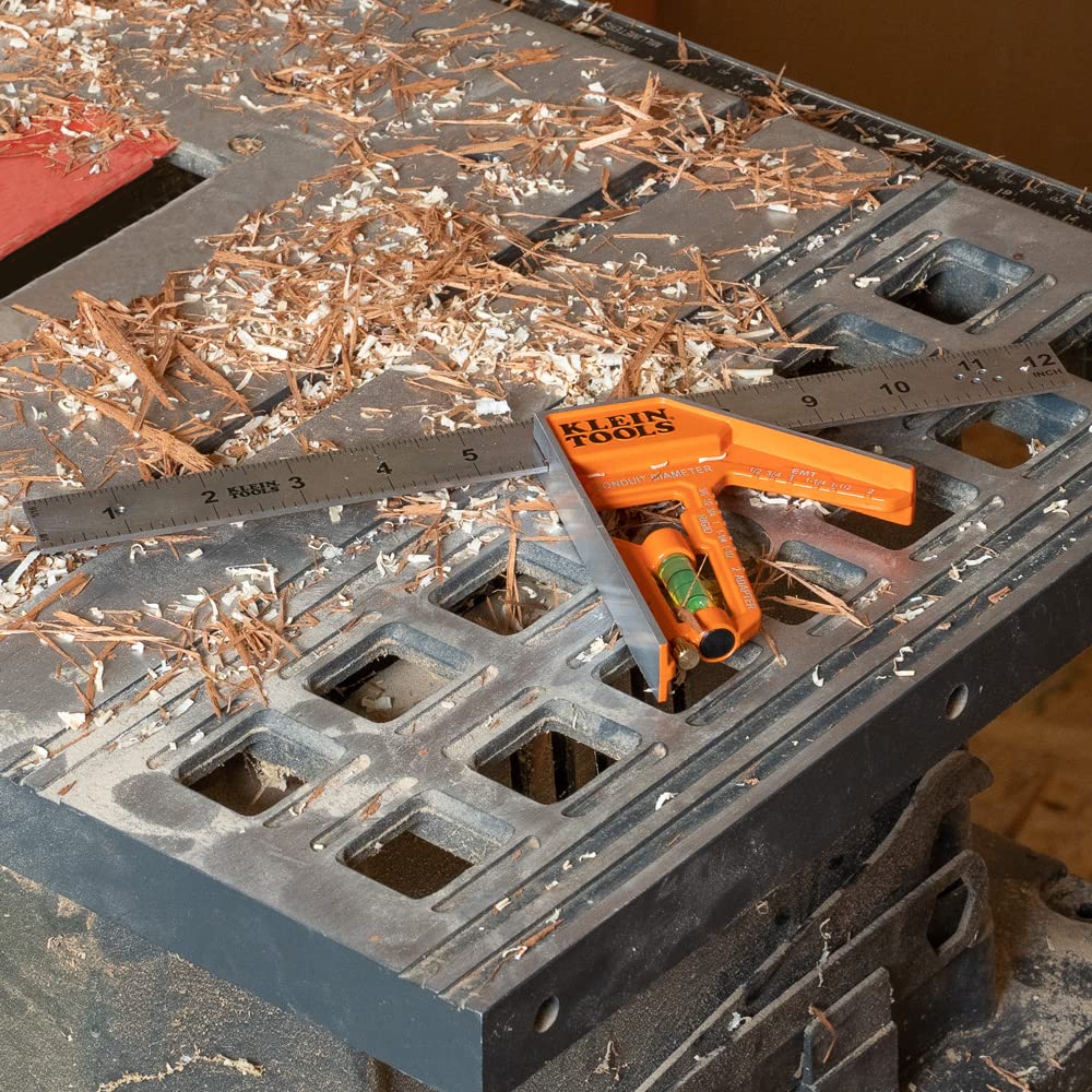 Klein Tools 935CSEL Combination Square Ruler for Electricians and Carpenters, Stainless Steel Double Sided Ruler, Bubble Level, Magnetic Klein Tools