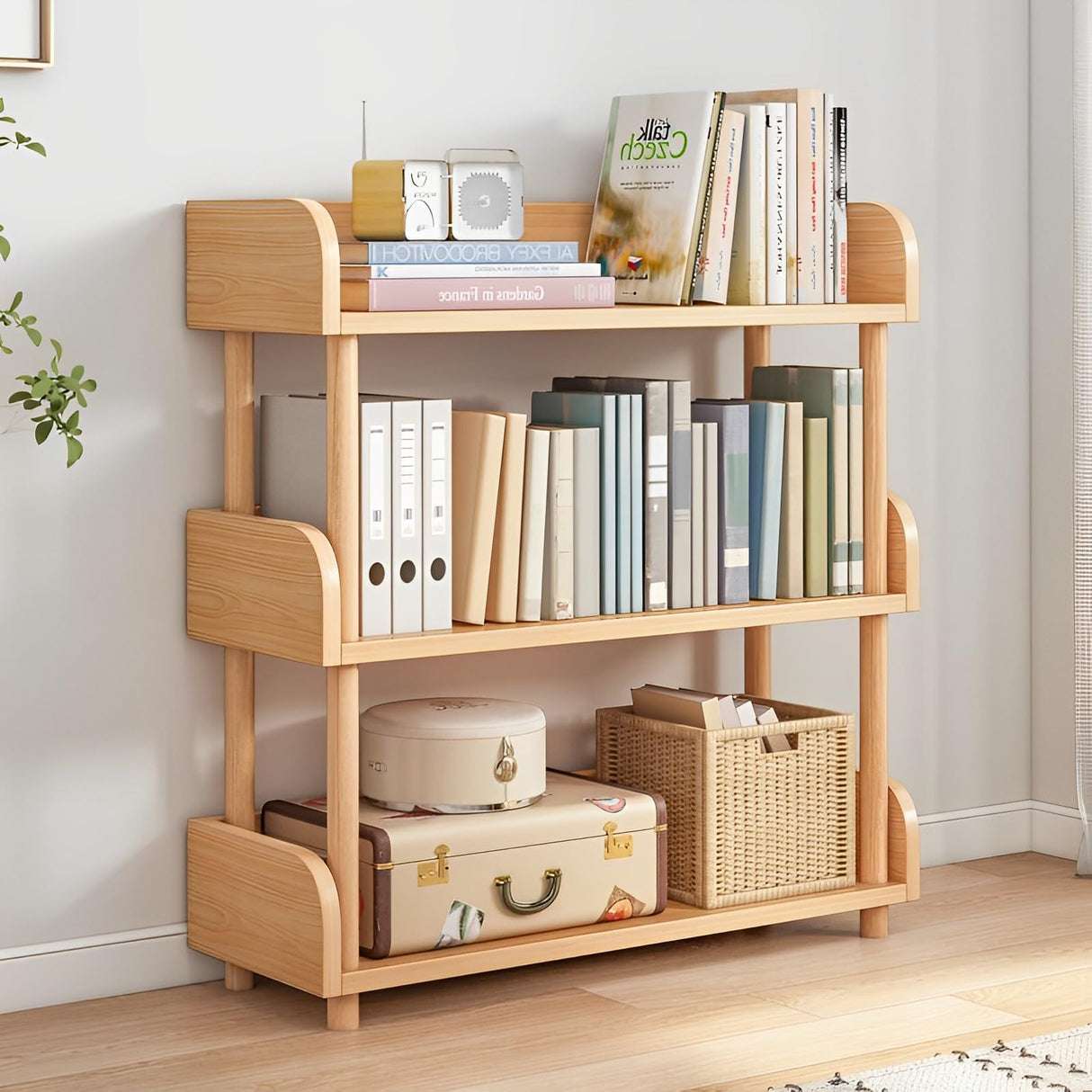 OSCHF Modern Oak 3-Tier Wooden Open Bookcase with Sturdy Solid Wood Frame OSCHF