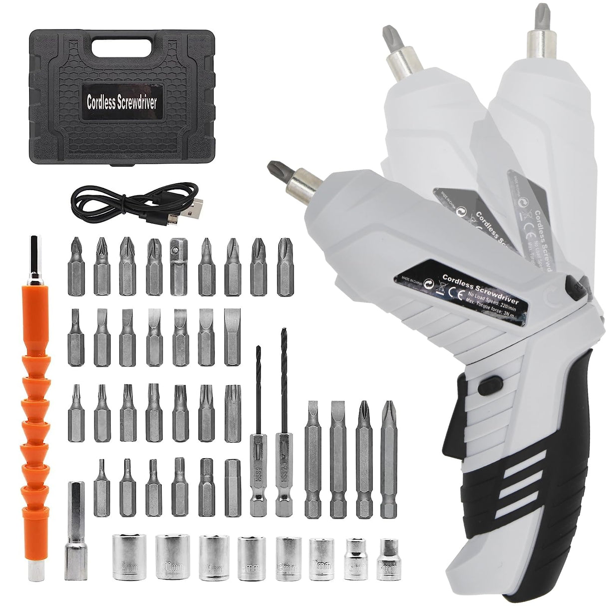 MQFORU Cordless Screwdriver,3.6V Rechargeable Electric Screwdriver Kit, 47 in 1 Portable Cordless Drills, Dual Position Handle with USB Cable LED MQFORU