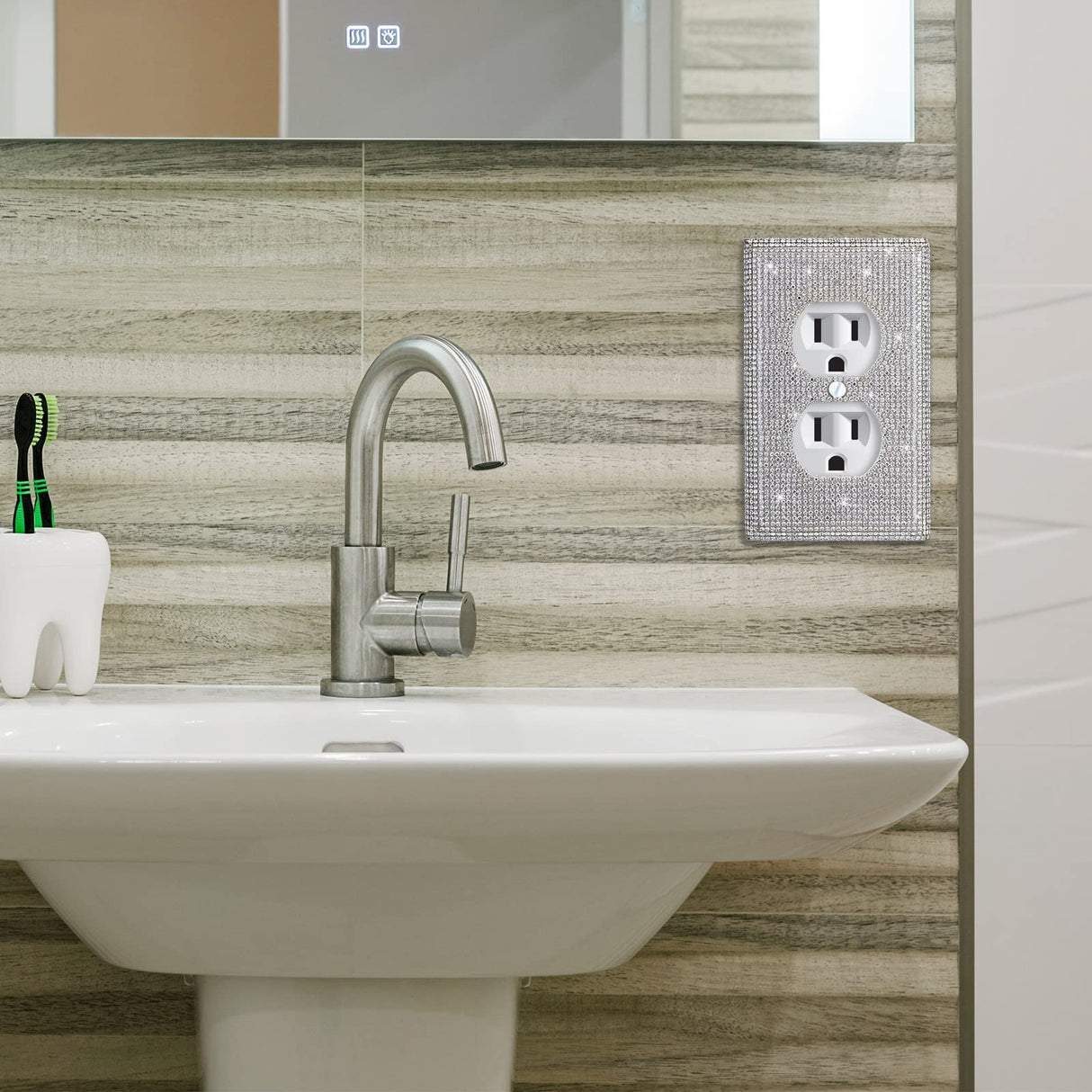 2 Pieces Sparkly Light Switch Cover Bling Outlets Cover Bling Light Switch Cover Diamond Outlet Cover Rhinestones Wall Plate Cover Crystal Shiny Wall TOODOO