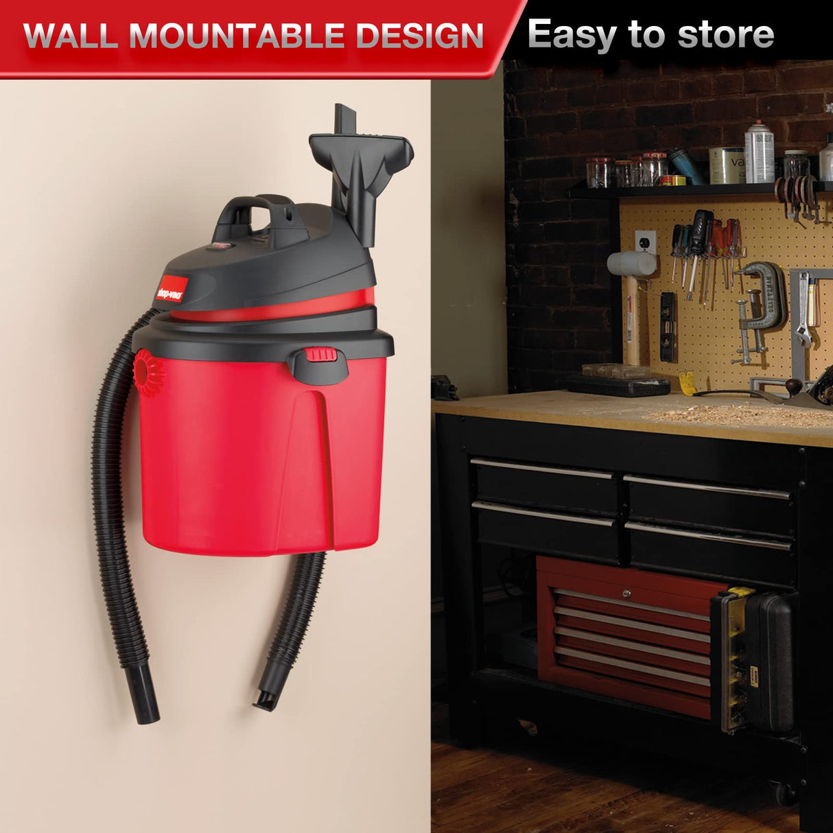 Shop-Vac 4 Gallon 4.0 Peak HP Wet/Dry Vacuum, Portable Compact Shop Vacuum with Tool Holder, Wall Bracket & Attachments, Ideal for Home, Jobsite, Shop-Vac