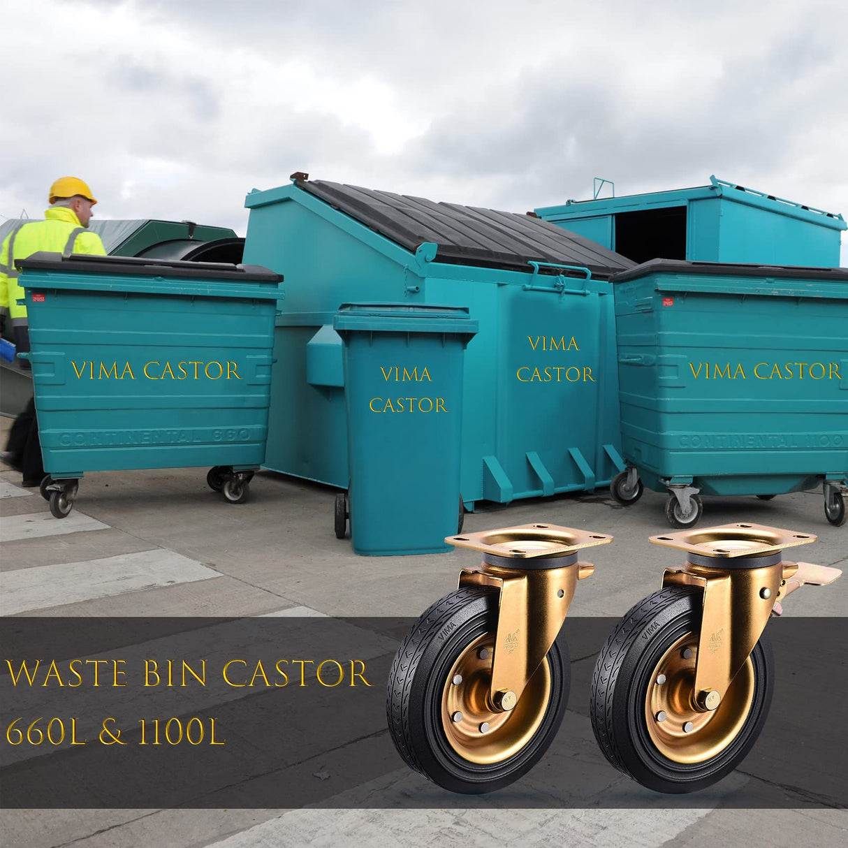 8" Casters Set of 4 Heavy Duty Plate Casters with Dual Locking 8 Inch Swivel Industrial Rubber Wheels for Workbench Cart Outdoor Dolly Castors VM VIMA