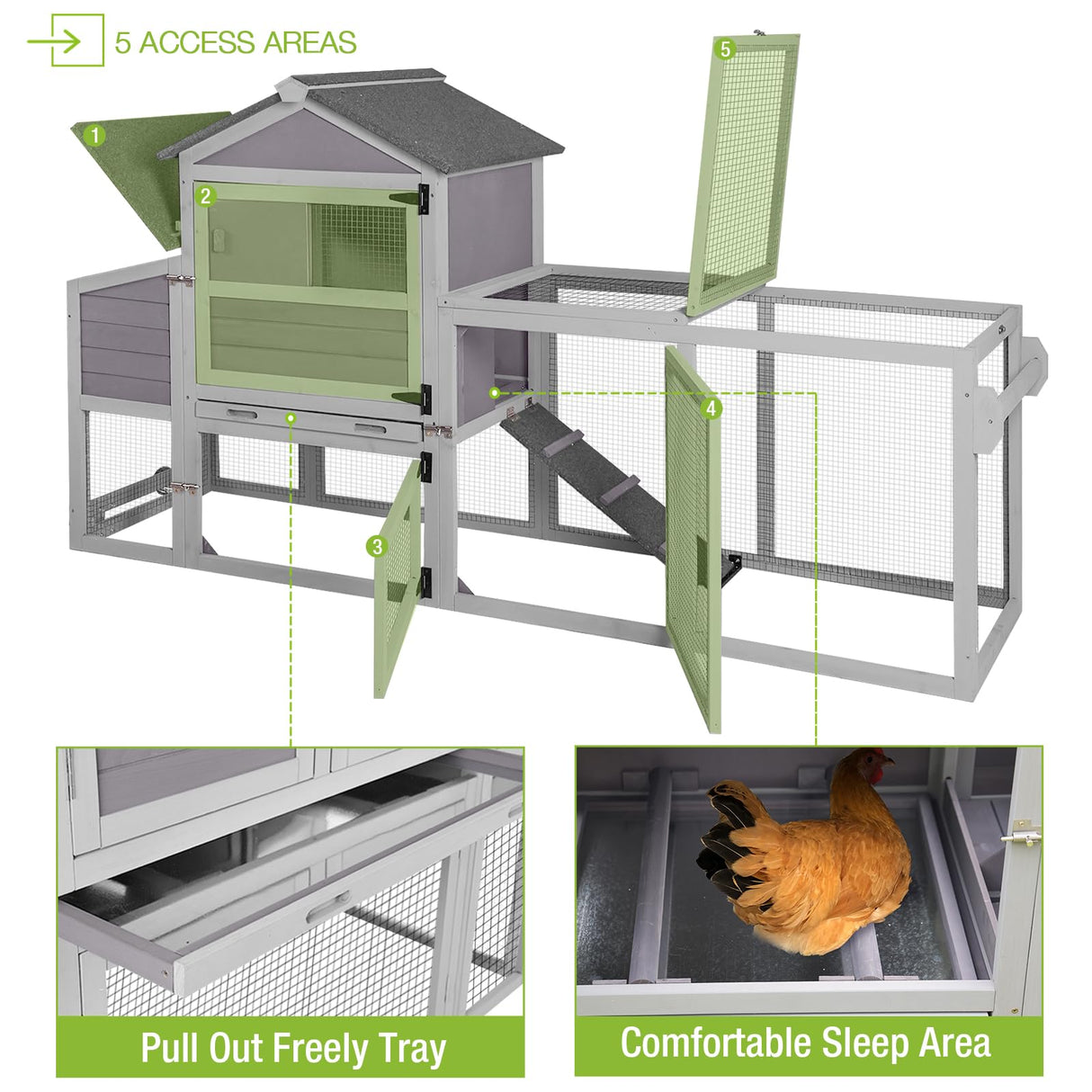 GUTINNEEN Chicken Coop Mobile Hen House On Wheels Easy to Move Wooden Poultry Cage with Nesting Box,Opening Wire Netting Roof GUTINNEEN