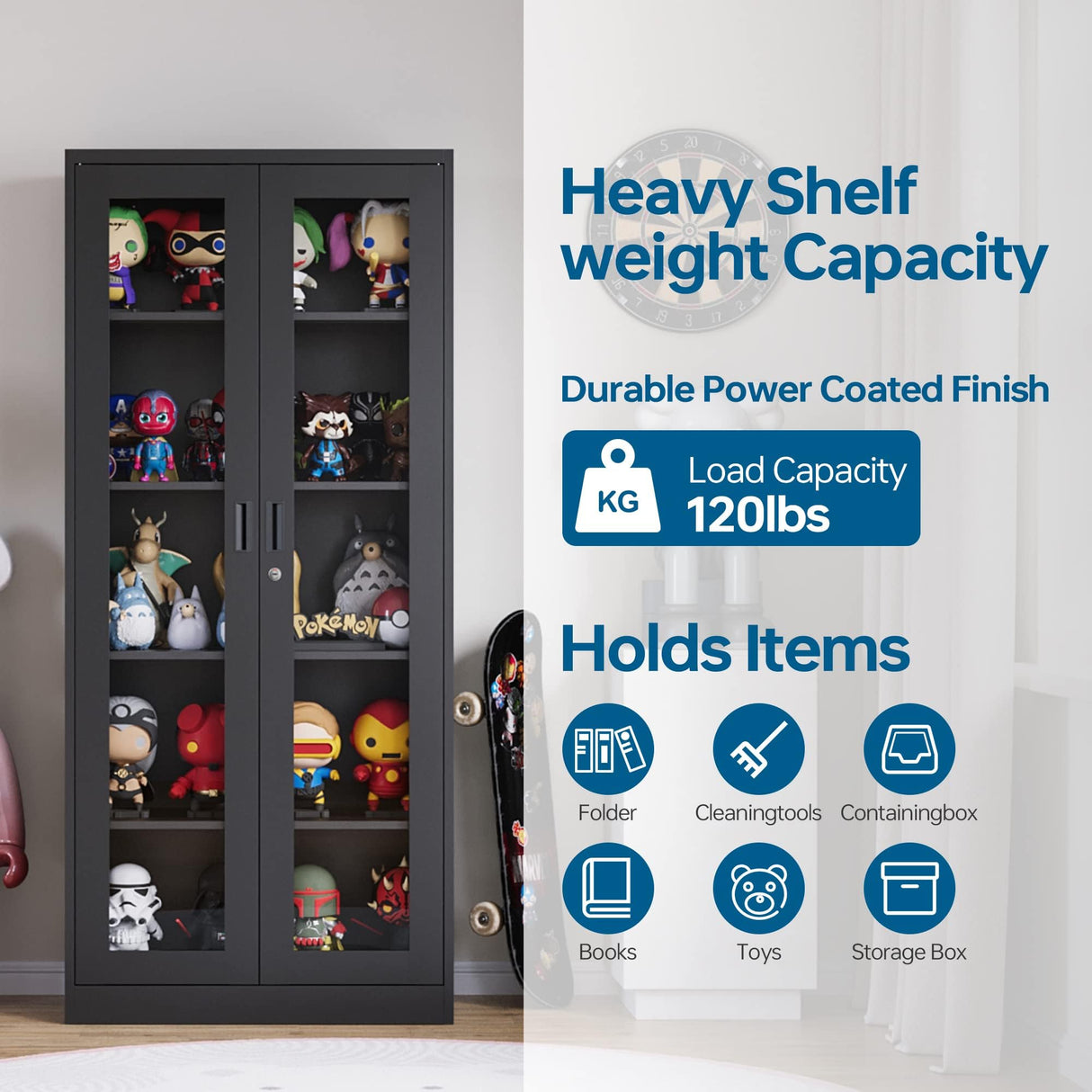 PEUKC Display Cabinet with Glass Doors, Curio Cabinets with 4 Adjustable Shelves, Locking Glass Cabinet Display Case for Home, Office, Clinic, PEUKC