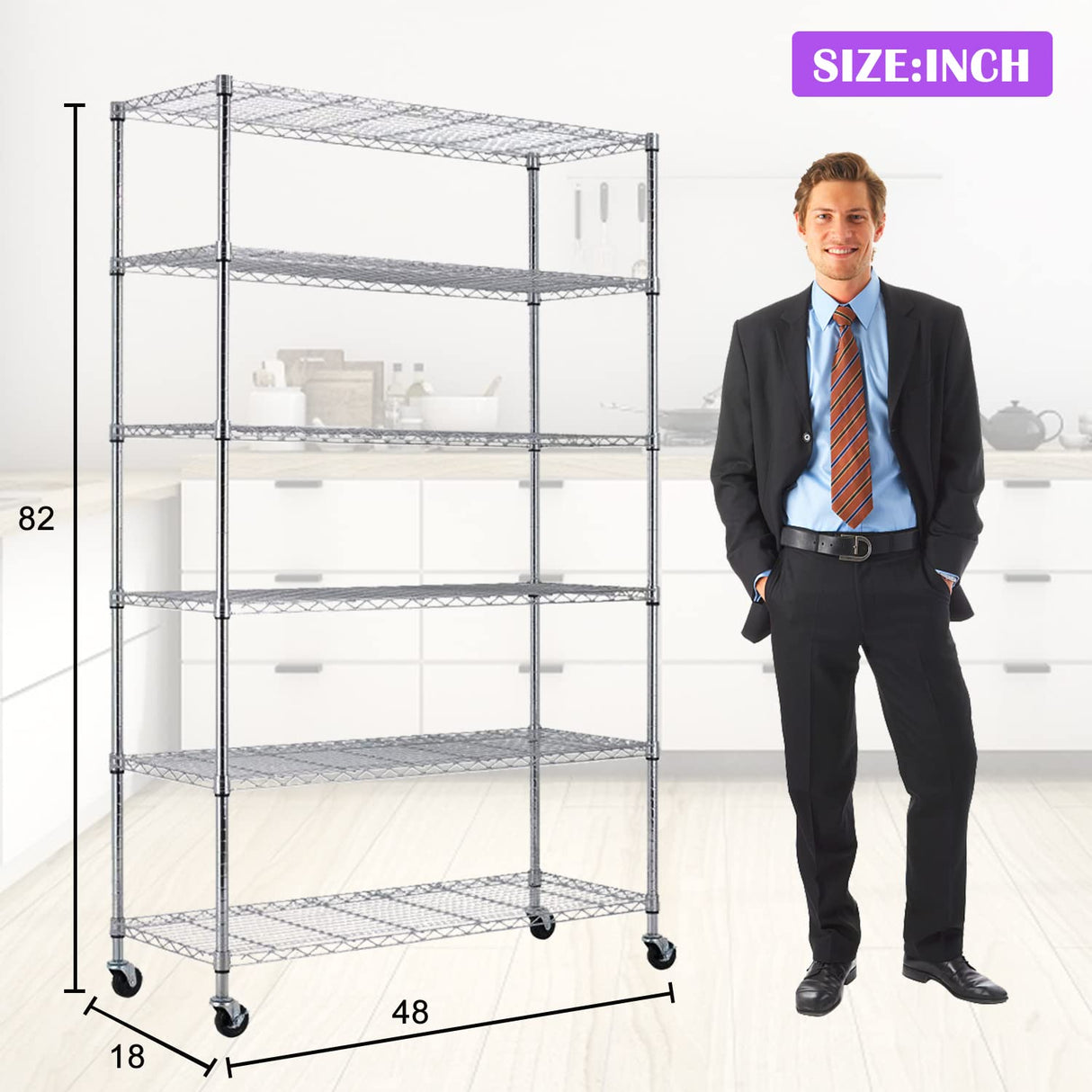 Storage Shelves 6-Tier Wire Shelving Unit Garage Shelving with Wheels 2100LBS Capacity,18" D x 48" W x 78" H Metal Shelves Storage Rack Heavy Duty Capacmkseh