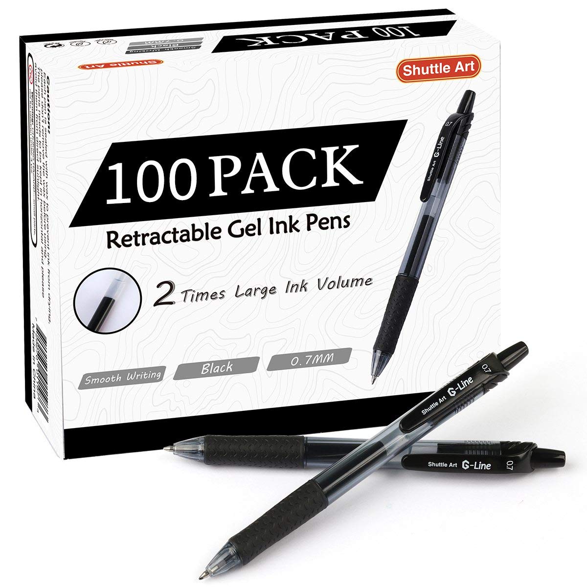 Shuttle Art Black Gel Pens, 100 Pack Retractable Medium Point Rollerball Gel Ink Pens Smooth Writing with Comfortable Grip for Office School Home Shuttle Art