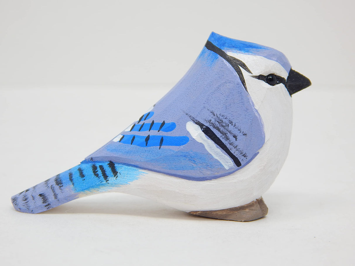 Blue Jay Bird Wood Ornament Hanging Figure Handmade Carved Decoration Selsela