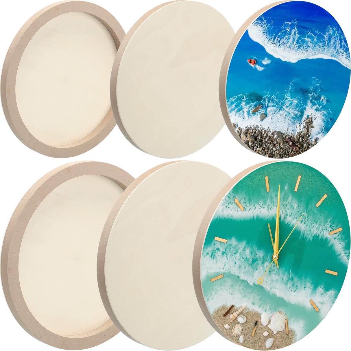 Geelin 6 Pcs Round Wood Canvas Panels for Painting 8 Inch/12 Inch Circle Unfinished Wood Panels Round Cradled Wooden Board Wood Tray for Oil Pouring Geelin