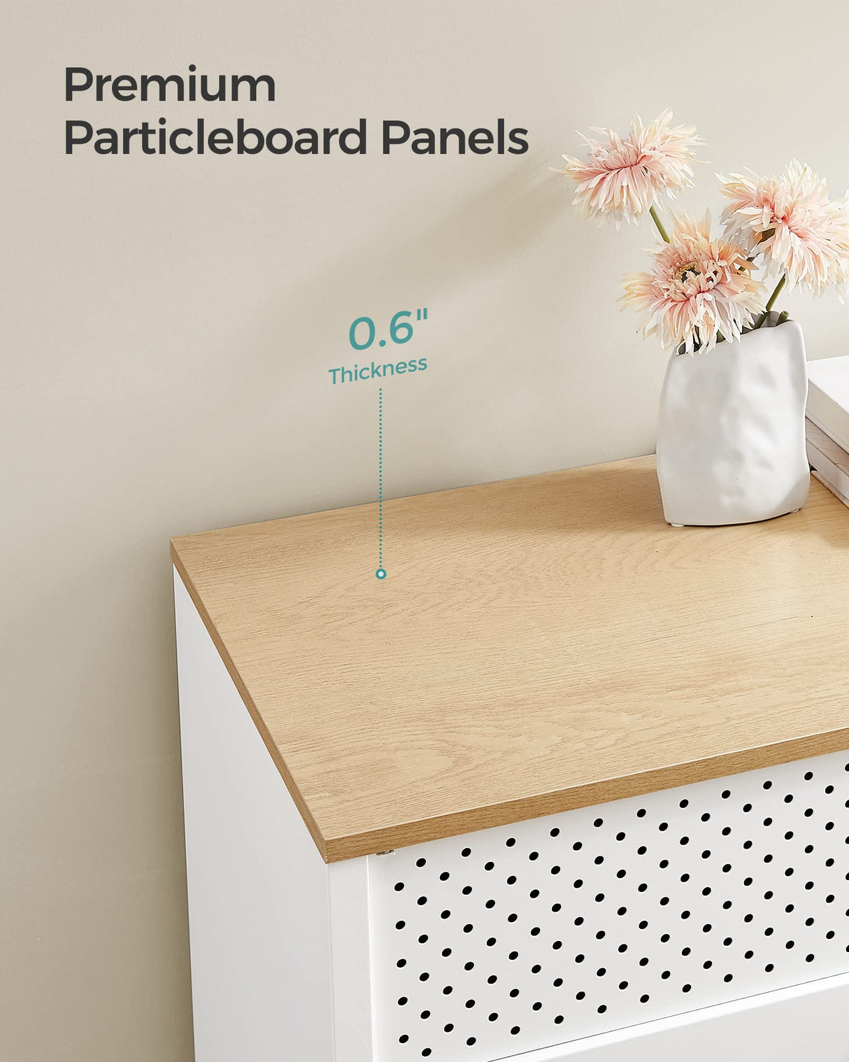 SONGMICS Storage Sideboard, Buffet Table with Adjustable Shelves, Floor Storage Cupboard, Steel Frame, Natural and White ULSC102W57 SONGMICS