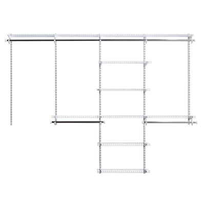 Rubbermaid Configurations Deluxe Closet Kit, White, 4-8 Ft., Wire Shelving Kit with Expandable Shelving and Telescoping Rods, Custom Closet