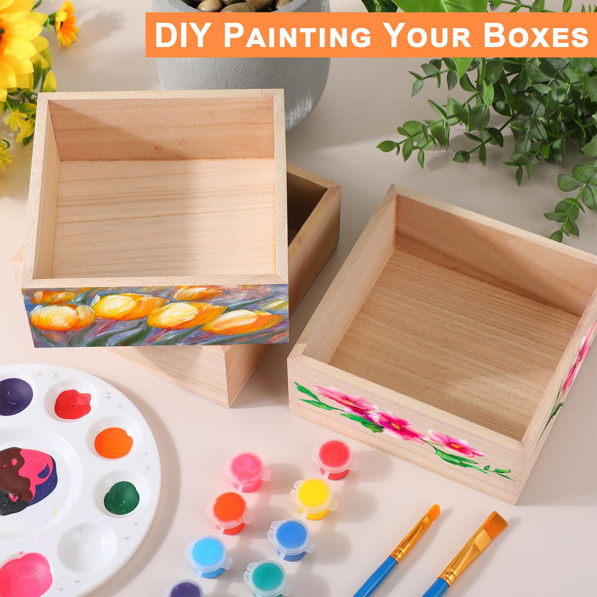 16 Pack Unfinished Wooden Box, 6 x 6 Inch Square Rustic Wooden Box Craft Storage Organizer Box for Storage, Art Collectibles, Home Decor, Desktop Yookeer