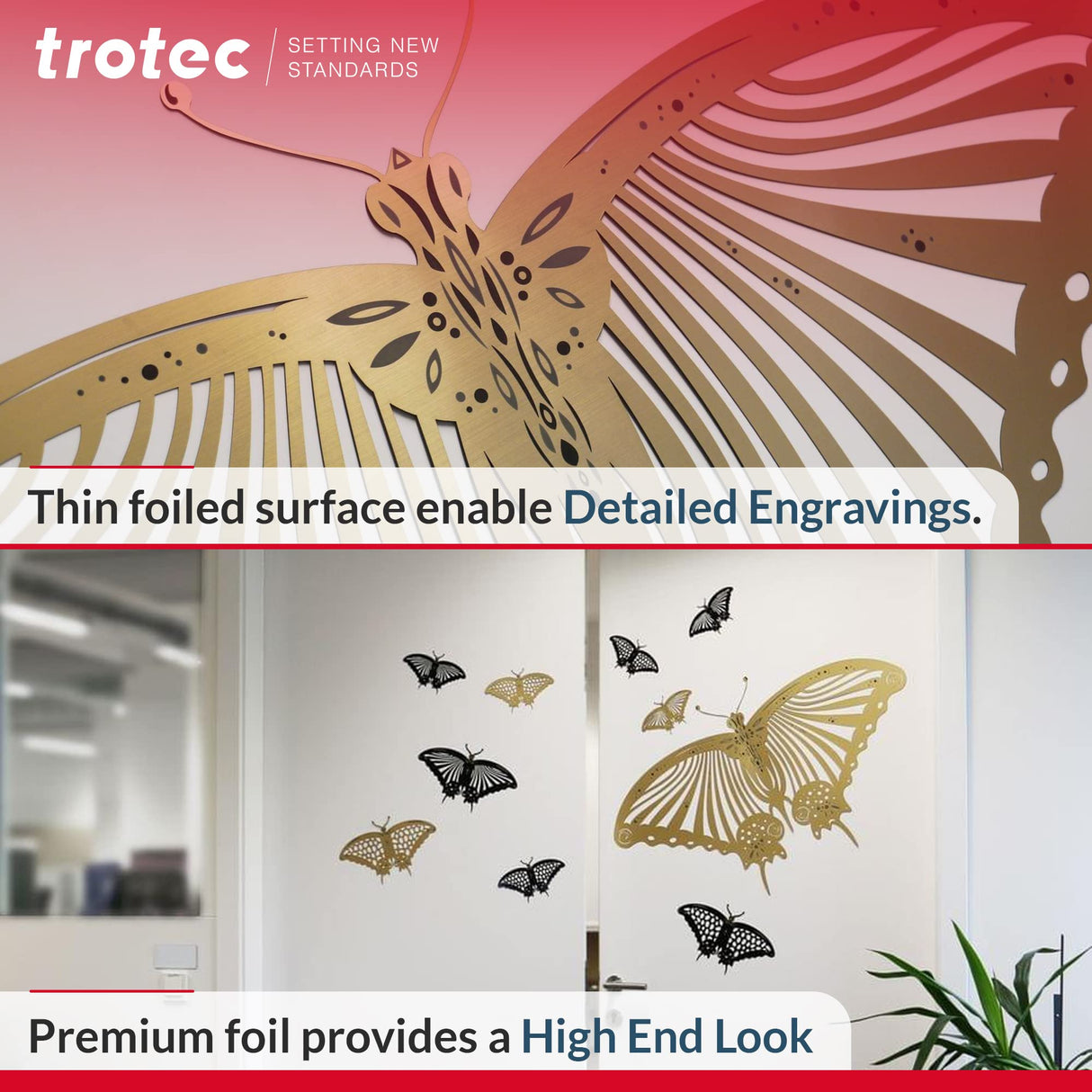 Trotec | Thin Acrylic Sheet | 4 Pcs | Aluminum/Black | Matte, Gloss & Brushed Metal Finish | 24.25”x12”x 1/50” | 2 Ply | Acrylic Panels for Laser TROTEC