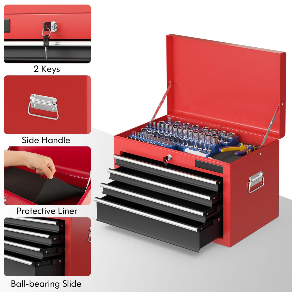 Goplus 6-Drawer Rolling Tool Chest, 3-in-1 Tool Box Organizer w/Auto Locking System & Lockable Wheels & Sliding Drawers & Detachable Top, Tool Goplus