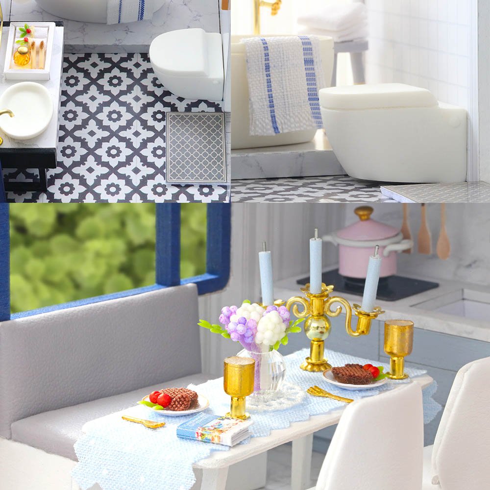 DIY Miniature Dollhouse Kit,UniHobby Time Apartment DIY Dollhouse Kit with Wooden Furniture Light Gift House Toy for Adults UniHobby