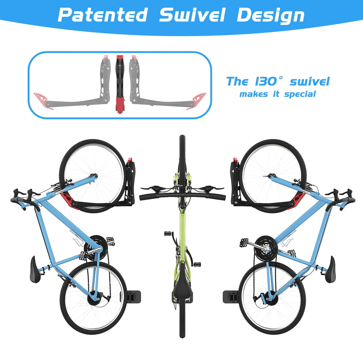 WALMANN BIKEPAL No Lifting Wall Mount Swivel Bike Rack, Vertical Bike Wall Hangers for Garage Space Saving Home Bike Storage Solution (2 Pack) WALMANN