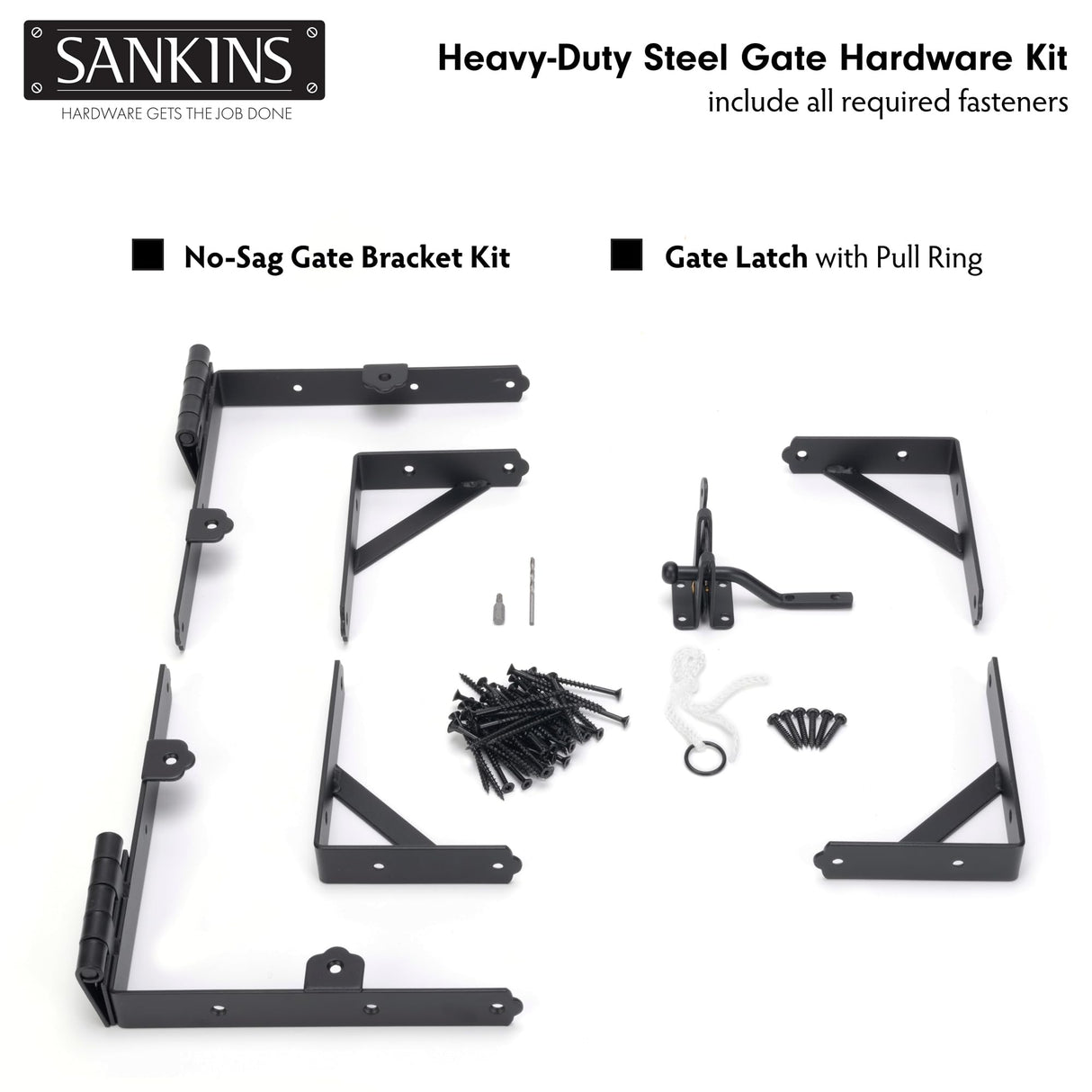SANKINS 2 Set Anti Sag Gate Corner Brace Bracket, Heavy Duty No Sag Gate Frame Kit with Self-Locking Gate Latch, Black Gate Kit for Wooden Fence, SANKINS