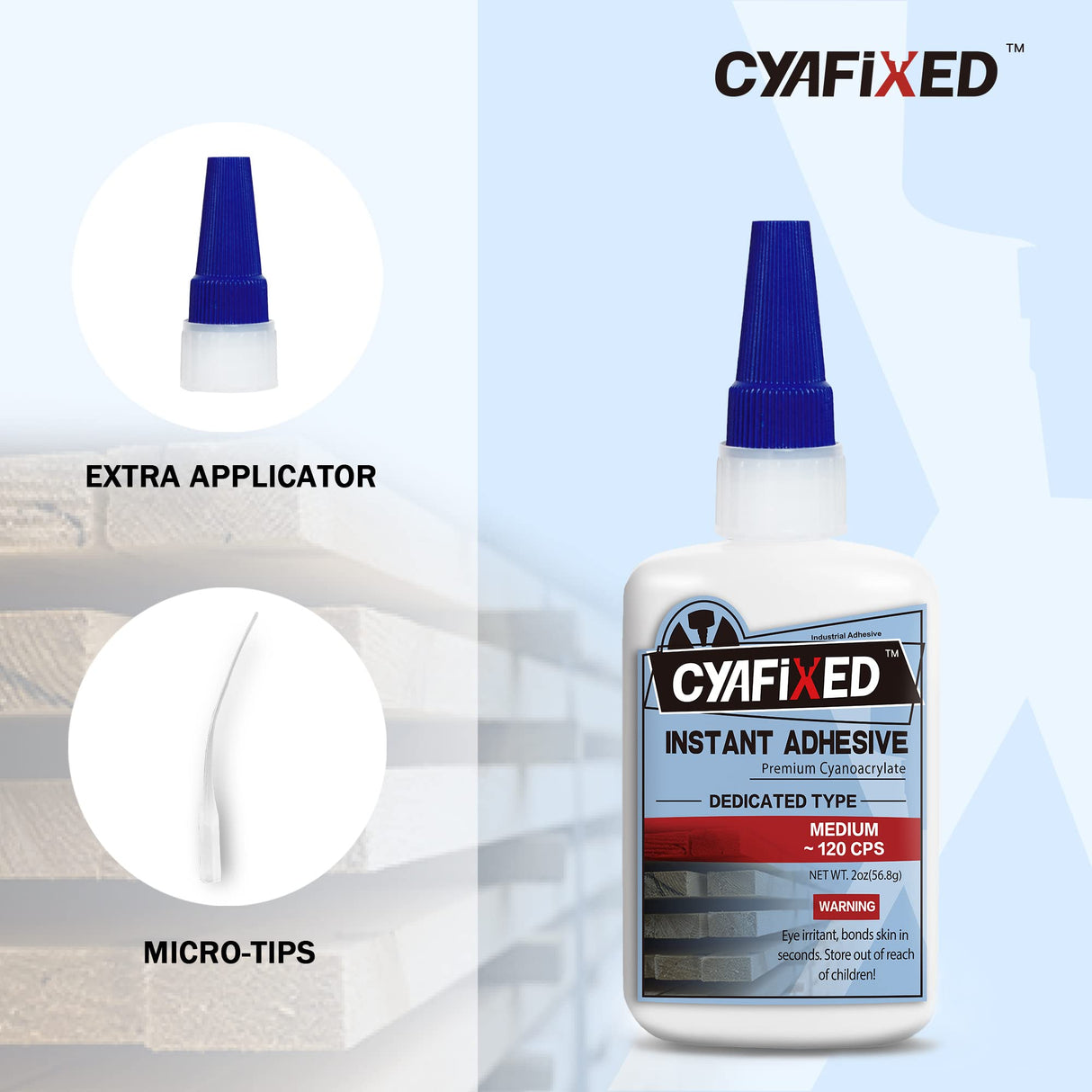 Professional Grade Cyanoacrylate Super Glue by CYAFIXED, Medium Viscosity CA Glue for Woodworking, 4 oz. Value Pack - Instant Adhesive for CYAFIXED