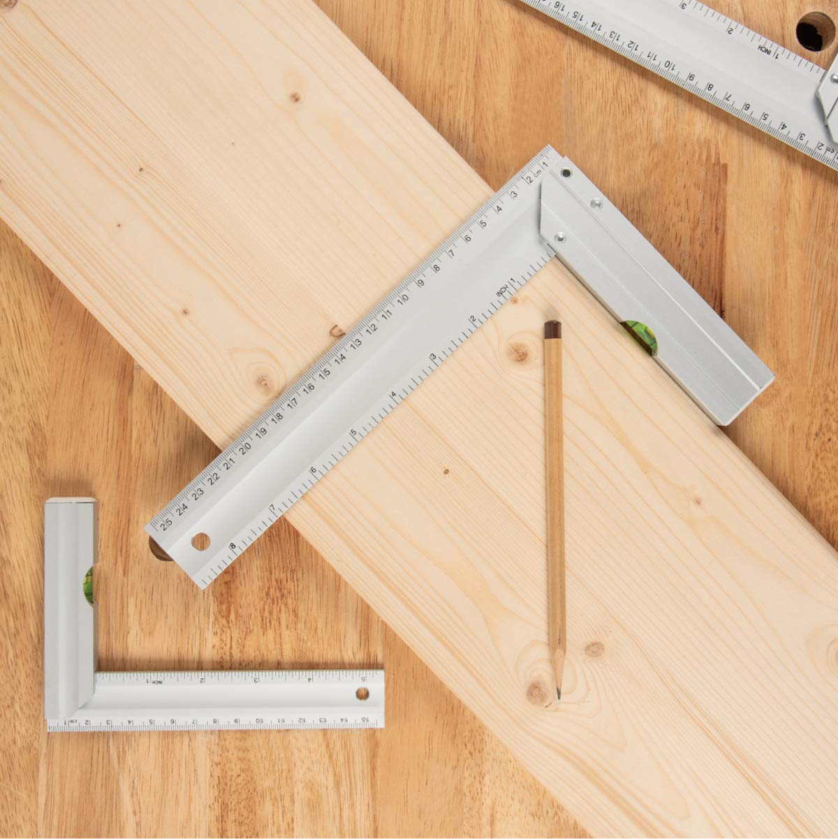 POWERTEC 80005 L Square Ruler Set w/Bubble Levels, Anodized Aluminum Finish 3pc Set, Green POWERTEC