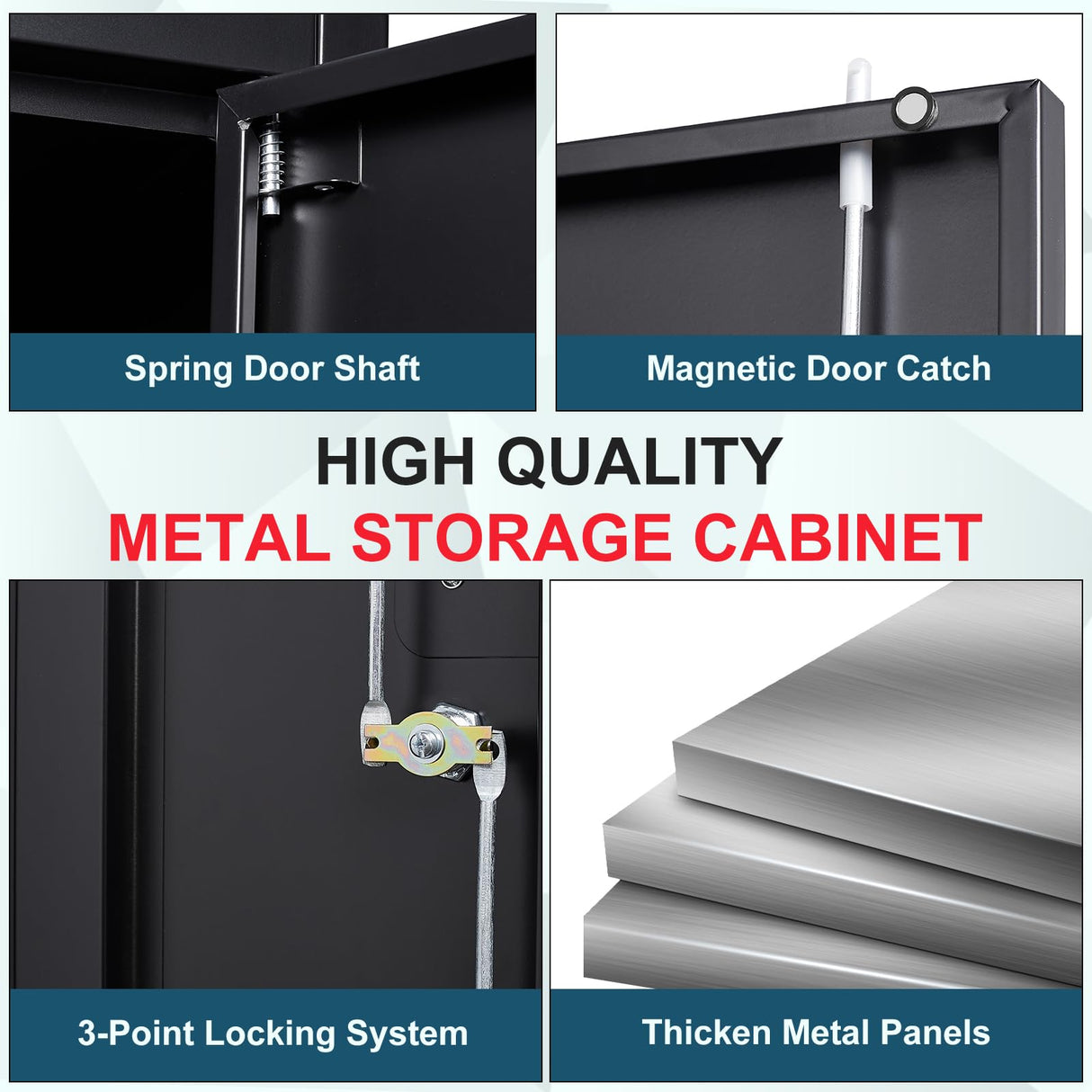 MIIIKO Black Garage Storage Cabinet with Doors and 5 Shelves, 72" Tall Steel Cabinet Tool Storage, Lockable Metal Utility Cabinet for Garage, Office, MIIIKO