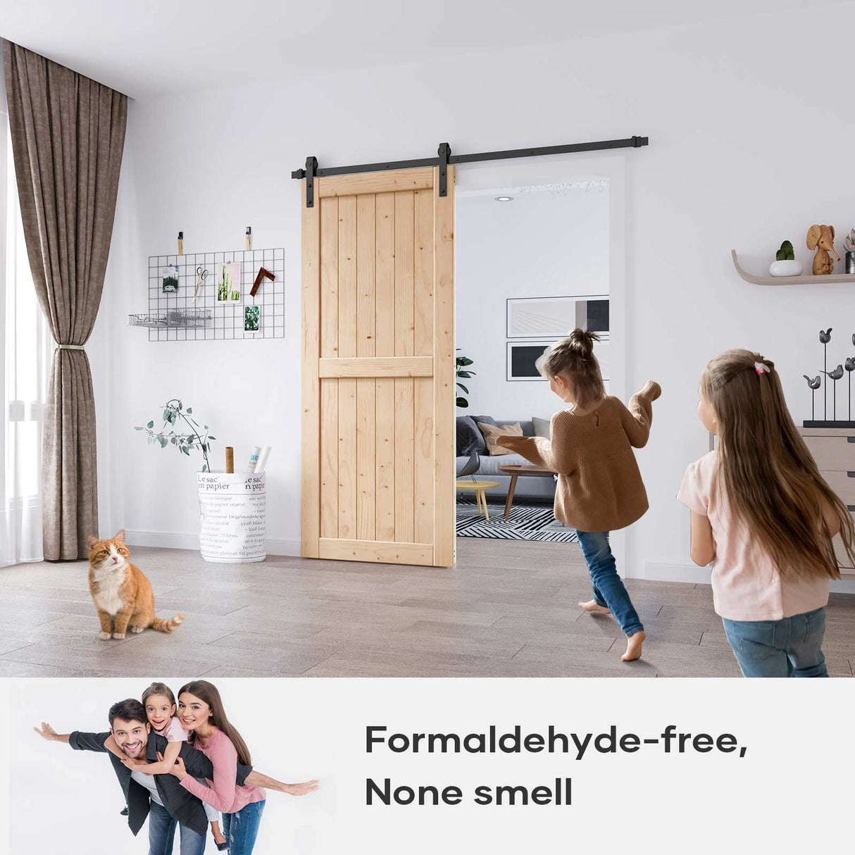EaseLife 36in x 84in Sliding Barn Wood Door,Interior Doors,DIY Assemblely,Solid Natural Spruce Panelled Slab,Easy Install,Apply to Rooms & Storage EaseLife