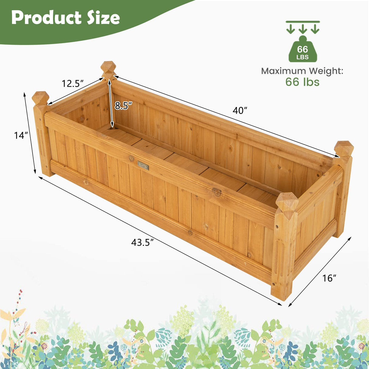 Giantex Raised Garden Bed, Wooden Planter w/Drainage Holes, Rectangular Plant Box for Vegetables Flowers Herbs Fruit Growing, Raised Container for Giantex